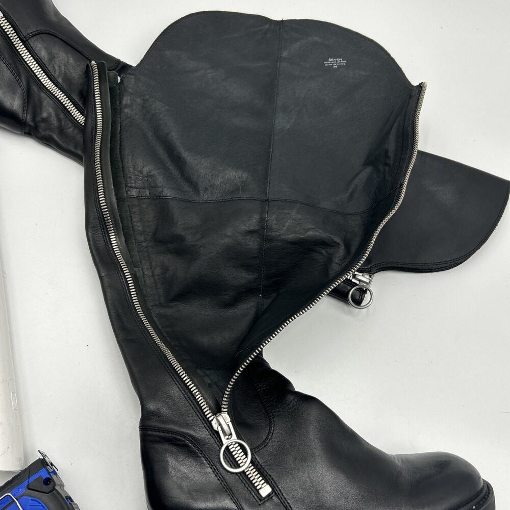 Ash SEVEN Black Leather Over the Knee Boots, Double Zippers Lug Soles, 38/7.5-8M - Picture 13 of 14